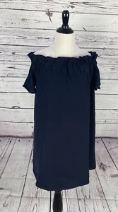 Pleione marineblau schulterfreies kurzes Kleid mit Rüsche Größe XS Polyester massiv - Bild 1 von 5