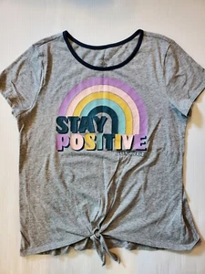 Justice Girls Size Xxl (16/18p) Gray Stay Postive Short Sleeve Shirt - Picture 1 of 7