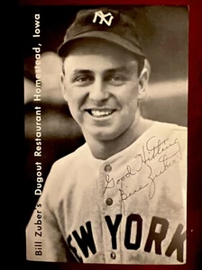 New York Yankees Bill Zuber AUTOGRAPHED ~ Zuber's Restaurant Homestead Iowa - Picture 1 of 2