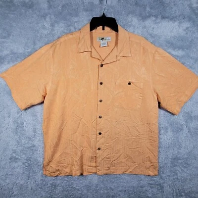Joe Marlin Shirt Mens Large Orange Wood Button Up Short Sleeve Hawiian - Image 1 of 4