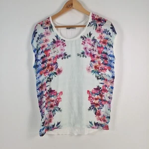 Just Jeans womens top size S white floral short sleeve round neck 042645 - Picture 1 of 8
