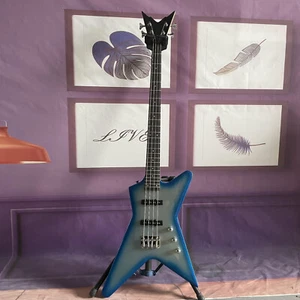 Unbranded Blue Special Shape Electric Bass Guitar Solid Body 4String Chrome Part - Picture 1 of 7