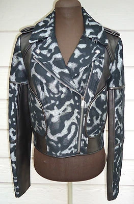 NUEVO $798 DVF Chaqueta Diane Von Furstenberg 2 Theodora Leopardo Moto Cuero Negro Foto 1 de 4