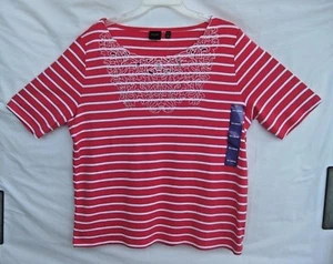 NEU MIT ETIKETT COOLE RAFAELLA SPORT DAMEN OBERTEILE BESTICKT GEBLÜMT ROT U-BOOT-AUSSCHNITT XXL - Bild 1 von 7