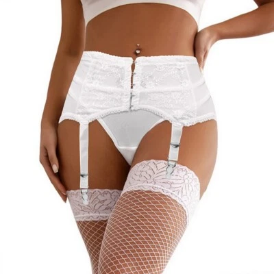 Sexy Strumpfhalter Corsagen Strumpfgürtel Strapse Dessous Weiss String Gogo S/XL - Bild 1 von 4