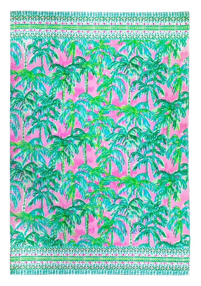 Lilly Pulitzer Large Beach Towel 40 x 70 Pink Green Palm Tree Print - Image 1 of 4