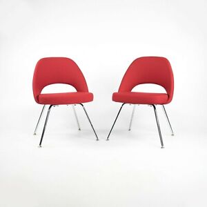 2015 Eero Saarinen for Knoll Armless Executive Dining Chair Red Fabric 12+ Avail