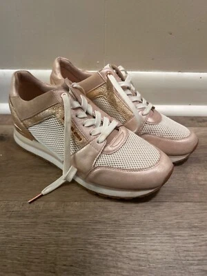 Michael Kors Womens Leather/Textile Sneakers Size 9.5 M Rose Gold & White HJ18A - Image 1 of 4