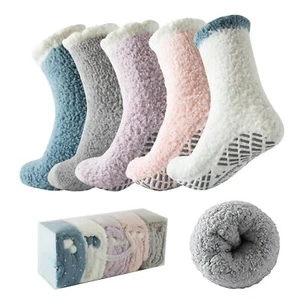 Fuzzy Socks With Grips for Women 5-Pairs Non Slip Sleep Warm Fluffy Slipper S... - Picture 1 of 6