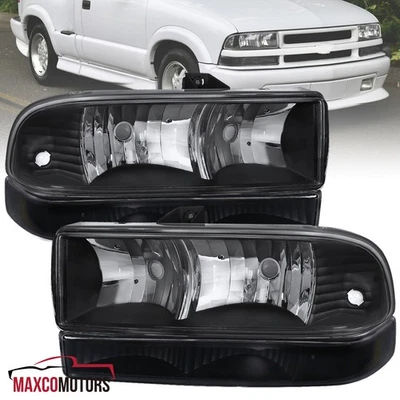 Black Headlights+Bumper Corner Lamps Fits 1998-2004 Chevy GMC S10 Blazer Pair Foto 1 de 4