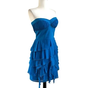GUESS Blue Strapless Corset Mini Dress Sz 10 Ruffled Grunge Whimsigoth Party Y2K - Picture 1 of 11
