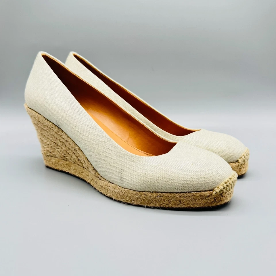 Zapatos de verano J Crew para mujer 12 alpargatas blancas tacones de cuña lona tostado Foto 1 de 4