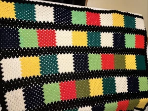 VTG Handmade Crochet Granny Square Rainbow Retro Patchwork Afghan Throw 44x 57 - Picture 1 of 4