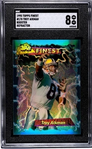 1995 Topps Finest Troy Aikman Booster Refractor SGC 8 Cowboys HOF - Picture 1 of 2