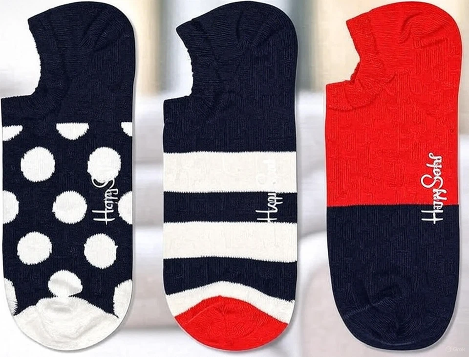 Paquete de 3 calcetines Happy Socks No Show-azul blanco rojo M/W 10-13 algodón sostenible Foto 1 de 2