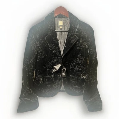 Blazer de terciopelo para mujer talla pequeña negro cinta corbata caprichoso boho.      Mm Foto 1 de 4