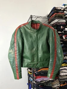 Vintage 80s Harro Leather Jacker Motorcycle IXS Yamaha Green M Size - Picture 1 of 23
