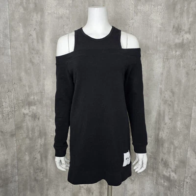 Vestido camisa ombro frio algodão preto esporte feminino DKNY S casual lounge - Imagem 1 de 4