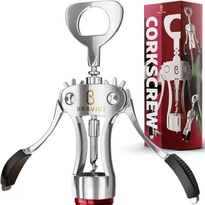 Premium Wine Opener, Wing Corkscrew - Made w/Heavy Duty Stainless Silver - Picture 1 of 7