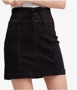 Free People Women's Modern Femme Corset Black Denim Mini Skirt Size 6 - Picture 1 of 6