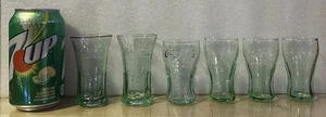 6 Coca Cola Mini Green Embossed Shot Glasses -LOT of 6 Mini COKE Glasses - Picture 1 of 7