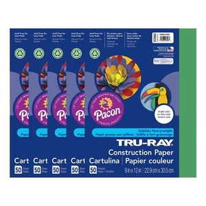 Tru-Ray Construction Paper, Holiday Green, 9" x 12", 50 Sheets Per Pack, 5 Packs - Picture 1 of 1