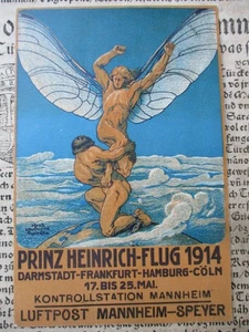 Postkarte Prinz Heinrich Flug Mannheim Speyer 1914 + Flugpost Stempel - Luftpost - Bild 1 von 8