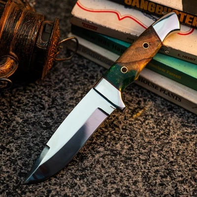 Cuchillo Damasco/Acero 8.8" Listo para Regalo Full Tang Hunt it Hunt + Funda de Cuero Foto 1 de 4