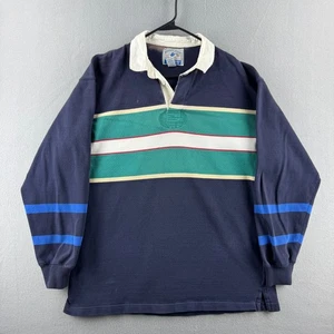 Vintage Lands End Rugby Shirt Mens Large 90s DISTRESSED Cotton Made in USA - Picture 1 of 22