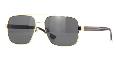 Gucci GG0529S 001 Unisex Navigator Sunglasses in Gold with Grey Lens 100% UV - Image 1 of 4
