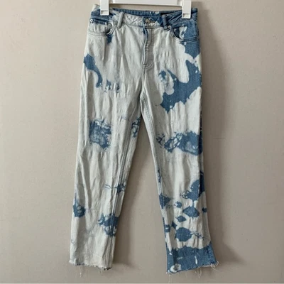 Pantalones de mezclilla rectos All Saints Ava tiro alto dobladillo crudo blanqueados para mujer talla 26 Foto 1 de 4