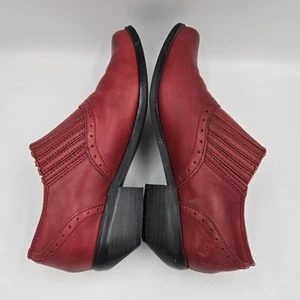 DINGO Red Leather Ankle Boots Womens Size 7 Slip On Booties Western Cowboy Heels - Picture 1 of 10
