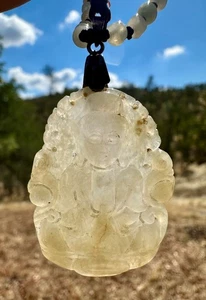 BONITO COLLAR DE CUENTAS DE JADEÍTA TALLA BUDA DE JADEÍTA GRADO A VINTAGE/ANTIGUO. - Imagen 1 de 15