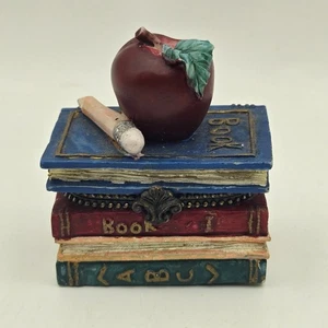 Vintage Metal Mini Trinket Box Stack of Books, Apple, Pencil Teacher Reading PHB - Picture 1 of 9