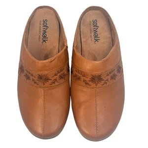 SoftWalk Aurora Leder Pantoletten Damen 12WW hellbraun bestickt Slipper bequem - Bild 1 von 17