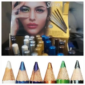 6x Saffron Metalic Eye Pencil waterproof (Blk,dbrown,white,silver,blue,gold) - Picture 1 of 3