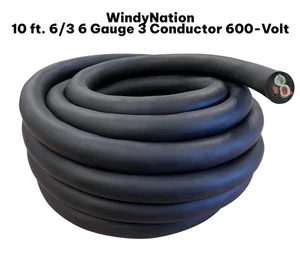 WindyNation 10 ft 6/3 calibre 6 3 conductores 600 voltios negro cable SOOW - Imagen 1 de 3