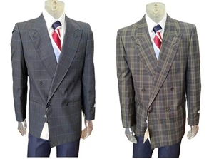 Italian Double-Breasted 100% Cotton Blazer Profilo® by Facis® Tartan Pattern ITA - Imagen 1 de 23