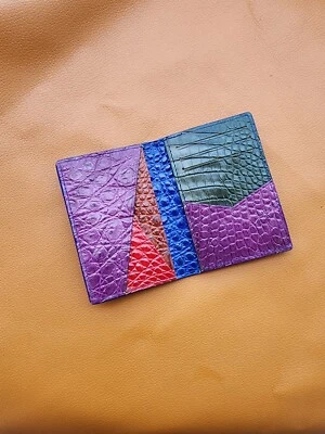 Multicolor 100% Genuine Real Leather Card Holder Skin Unisex Wallet-Handmade - Image 1 of 4