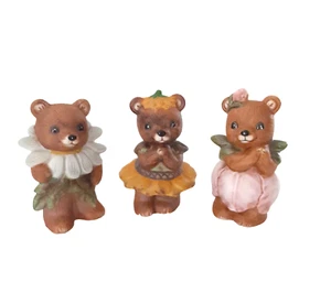 Vintage Homco Lot Of 3 Spring Flowers Bear Figurines 3" Multi-color Preowned  - Picture 1 of 7