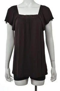 NUOVO top da donna So Ca St John taglia P Petite marrone maglia camicia manica corta casual - Foto 1 di 6