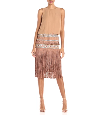 VESTIDO CON FLECOS $325 TWELFTH STREET por CYNTHIA VINCENT CHAMPAGNE OCÉANO Talla 6 Foto 1 de 3