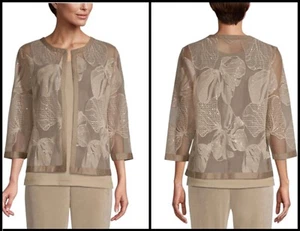 Chicos Travelers Floral Embellished Mesh Open Jacket Sequins Satin NWT Sz 1 US 8 - Picture 1 of 12