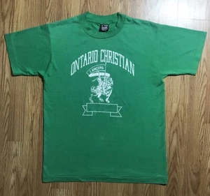 Vintage 90s BEST Fruit of the Loom Mens M T-Shirt Green School Logo US Made - Picture 1 of 8