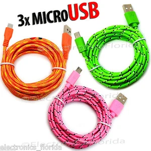 Pack de 3 câbles de charge et de synchronisation micro USB tressés 6 pieds - Charge rapide - Photo 1 sur 1