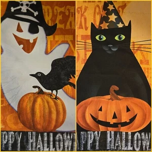 Happy Halloween Garten Flagge doppelseitig Geist und schwarze Katze Kürbis 12,5" x 18" - Bild 1 von 4