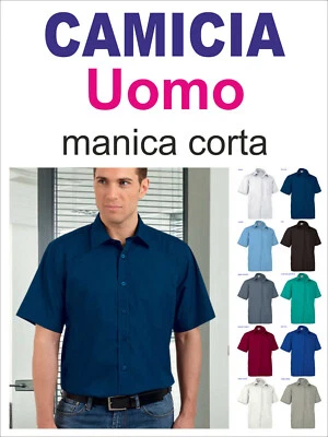 Camicia UOMO manica corta elegante sartoriale slim fit cotone mista taschino E3S - Immagine 1 di 3