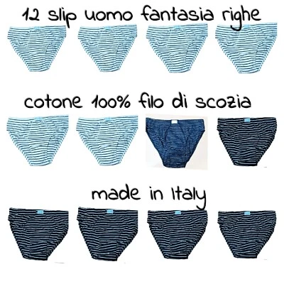 12 SLIP UOMO fantasia rigate 100% COTONE FILO DI SCOZIA MUTANDA BOXER INTIMO