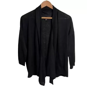Ann Taylor 100% Linen Open Front Waterfall Black Lightweight Cardigan Sweater M - Picture 1 of 12