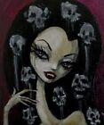 Original Vampire Girl Painting Thayer Art Halloween OOAK Canvas Not a Print